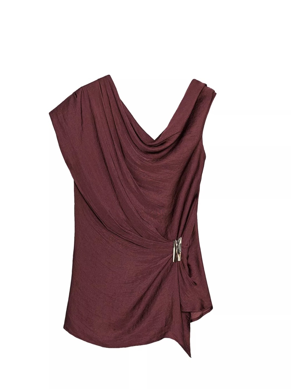 Zara Sleeveless Draped Cowl Top - Burgundy